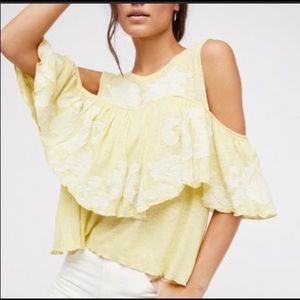Free People 'Georgina' Embroidered Cold Shoulder Yellow Top L